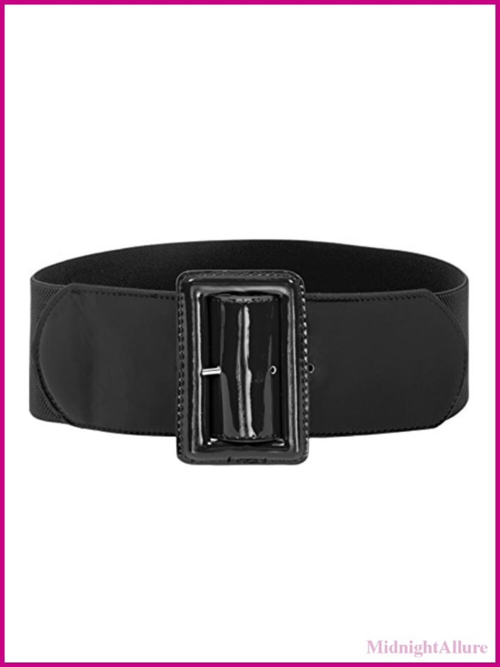 Women's Stretchy Belt 3 Inch Wide Elastic PU Leather Vintage Chunky Buckle